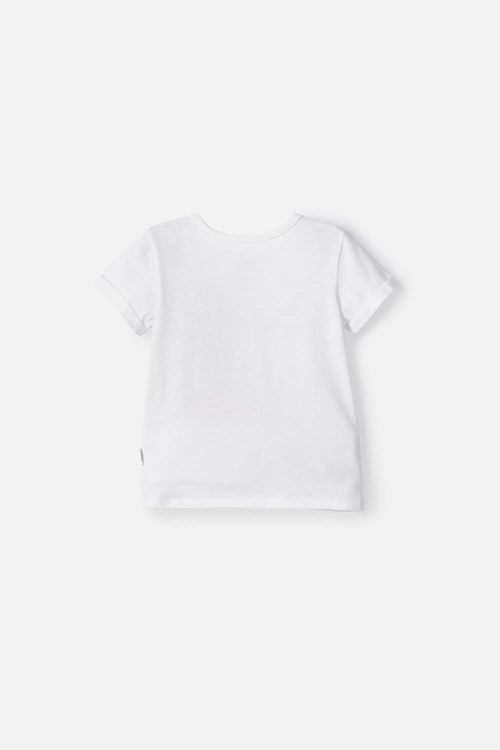 LITTLEMIC IVORY SHORT SLEEVE T-SHIRT FOR GIRL 2T TO 5T