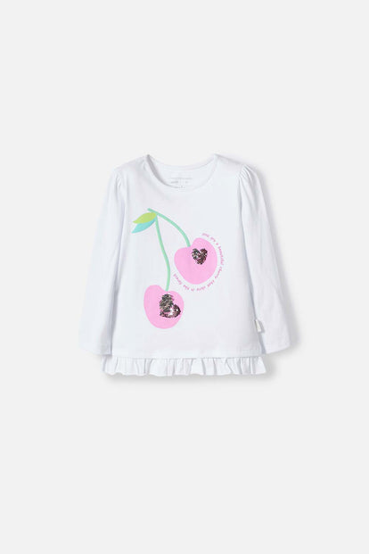 CAMISETA LITTLEMIC BLANCA MANGA LARGA PARA NIÑA 2T A 5T