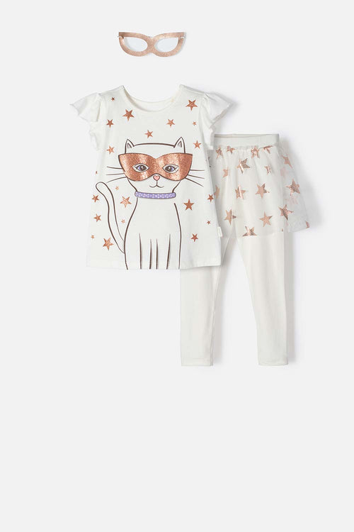 LITTLEMIC OUTFIT WITH IVORY TULLE SKIRT FOR GIRLS 2T TO 5T