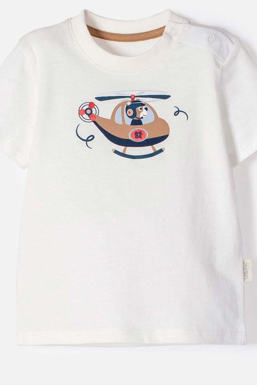 LITTLEMIC IVORY AND COFFEE SHORT SLEEVE SET FOR BABY BOY