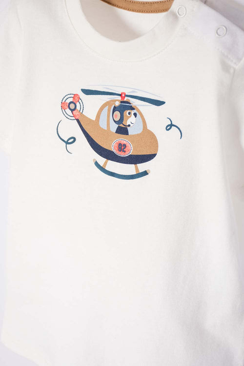 LITTLEMIC IVORY AND COFFEE SHORT SLEEVE SET FOR BABY BOY