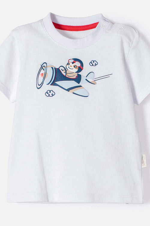 LITTLEMIC WHITE AND BLUE SHORT SLEEVE SET FOR BABY BOY