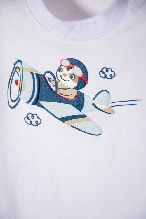 LITTLEMIC WHITE AND BLUE SHORT SLEEVE SET FOR BABY BOY