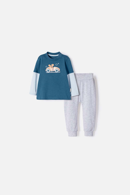 LITTLEMIC BLUE AND GREY SHORT SLEEVE SET FOR BABY BOYS