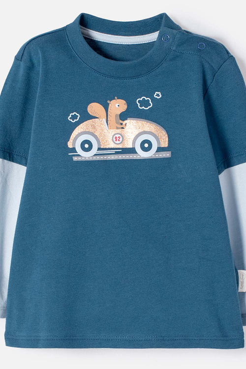 LITTLEMIC BLUE AND GREY SHORT SLEEVE SET FOR BABY BOYS