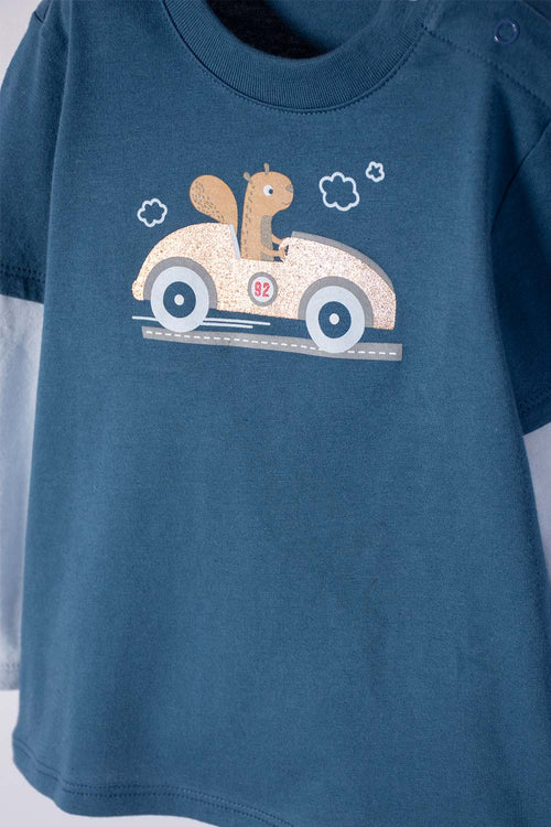 LITTLEMIC BLUE AND GREY SHORT SLEEVE SET FOR BABY BOYS