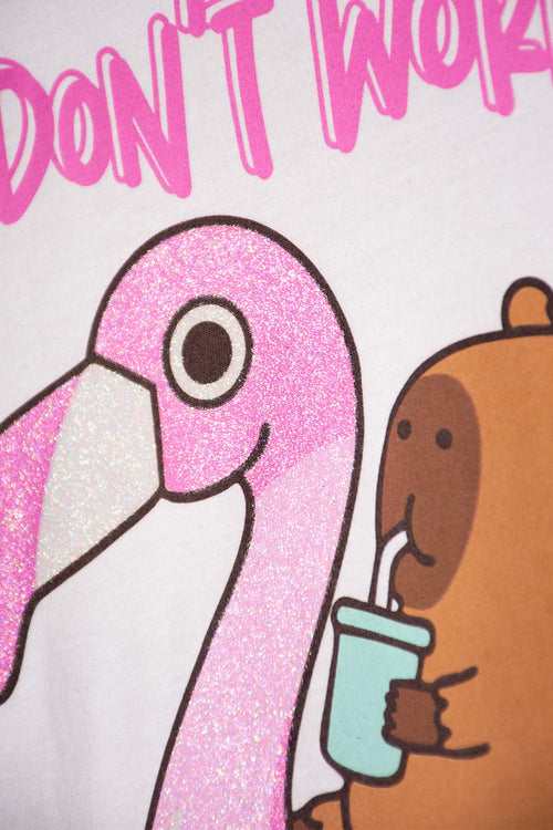 CAMISETA DE CAPIBARA MARFIL ESTAMPADA EN FRENTE PARA NIÑA