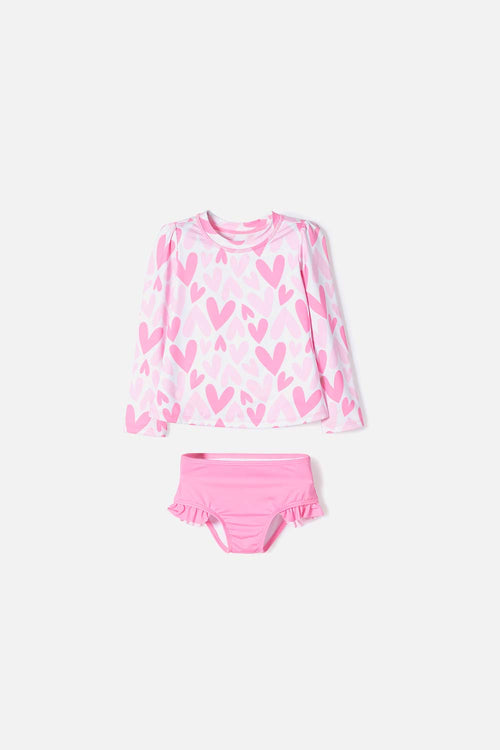 LITTLEMIC MULTICOLOR LONG SLEEVE SWIMSUIT FOR GIRLS 2T TO 5T
