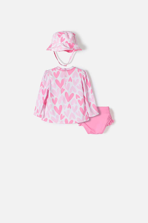 LITTLEMIC BABY GIRL'S SWIMSUIT WITH PINK HAT