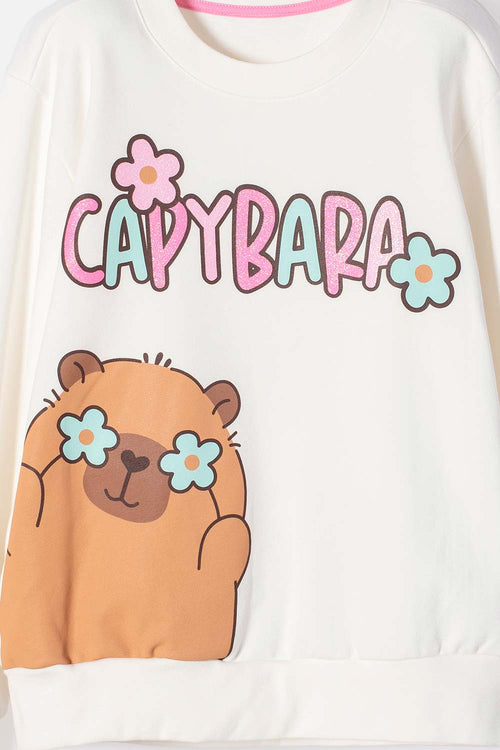 BUZO DE CAPIBARA MARFIL DE DISEÑO CERRADO PARA NIÑA