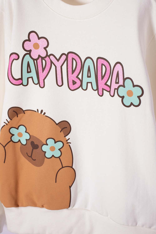 BUZO DE CAPIBARA MARFIL DE DISEÑO CERRADO PARA NIÑA