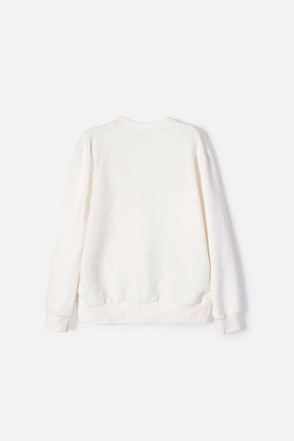 BUZO DE CAPIBARA MARFIL DE DISEÑO CERRADO PARA NIÑA