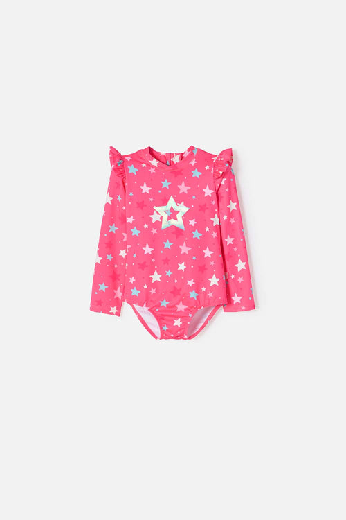 LITTLEMIC LONG SLEEVE MULTICOLOR SWIMSUIT FOR GIRLS 2T TO 5T