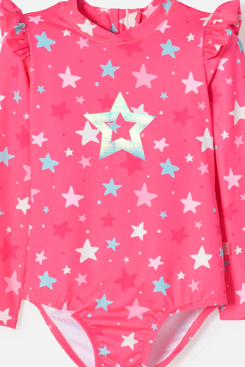 LITTLEMIC LONG SLEEVE MULTICOLOR SWIMSUIT FOR GIRLS 2T TO 5T
