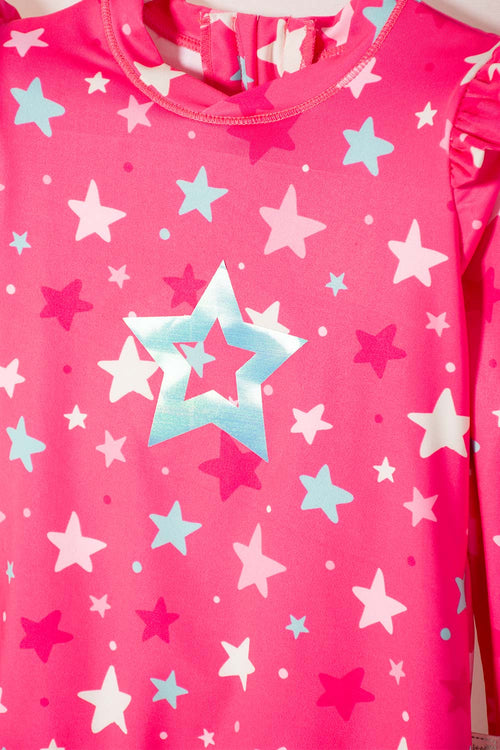 LITTLEMIC LONG SLEEVE MULTICOLOR SWIMSUIT FOR GIRLS 2T TO 5T