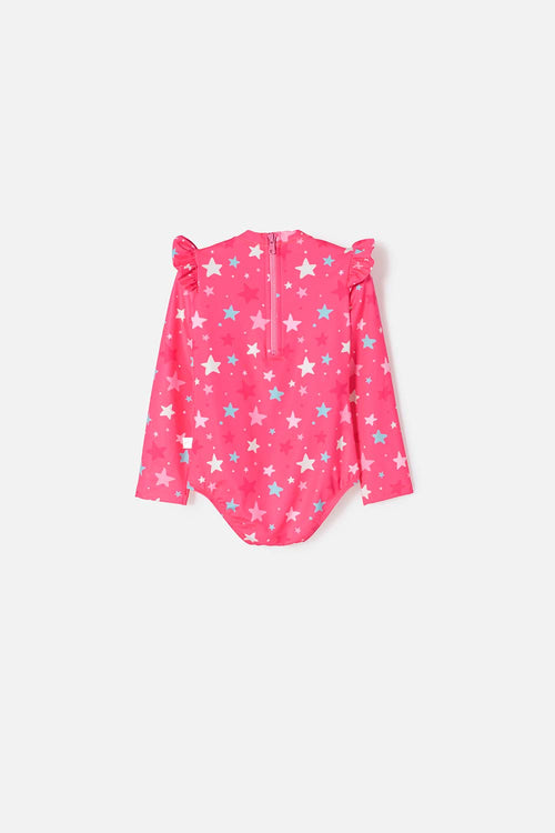 LITTLEMIC LONG SLEEVE MULTICOLOR SWIMSUIT FOR GIRLS 2T TO 5T