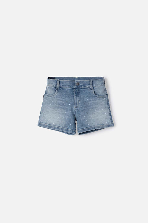 SHORT DE MIC CON BRILLOS AZUL PARA NIÑA