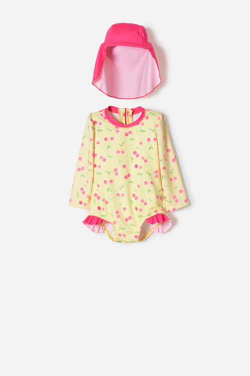 LITTLEMIC MULTICOLORED SWIMMING SUIT WITH HAT FOR BABY GIRL