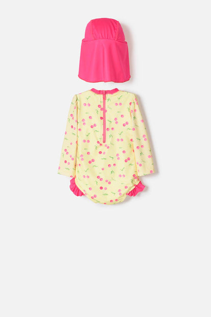 VESTIDO DE BAÑO DE LITTLEMIC CON GORRO MULTICOLOR PARA BEBÉ NIÑA