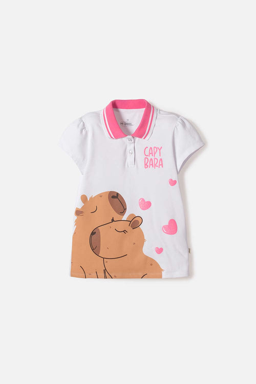 GIRL'S WHITE CAPYBARA POLO SHIRT