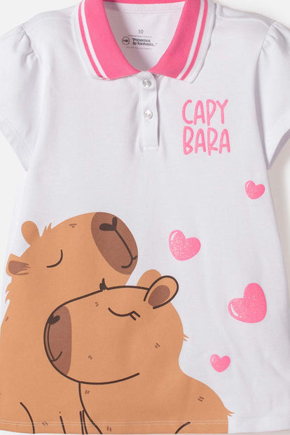 CAMISETA CAPIBARA TIPO POLO BLANCO PARA NIÑA