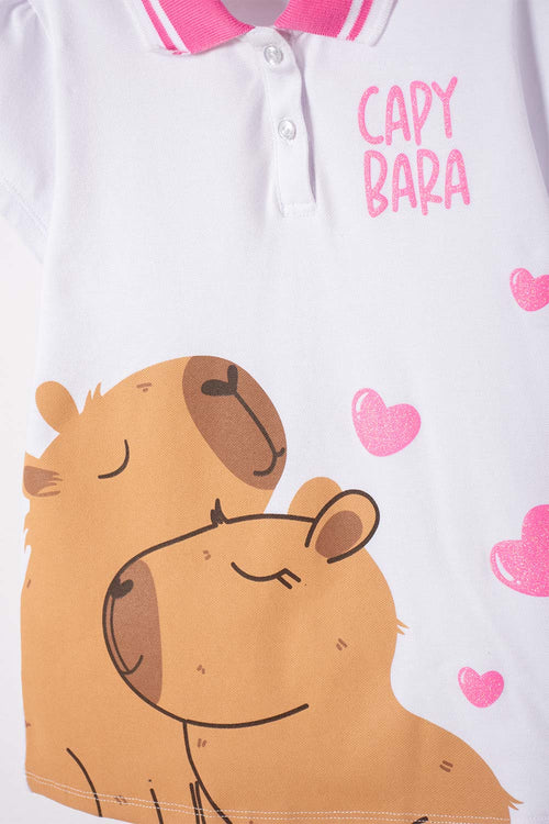 GIRL'S WHITE CAPYBARA POLO SHIRT