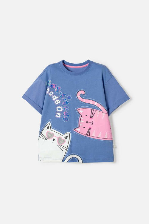 GIRL'S BLUE SHORT-SLEEVED MIC T-SHIRT