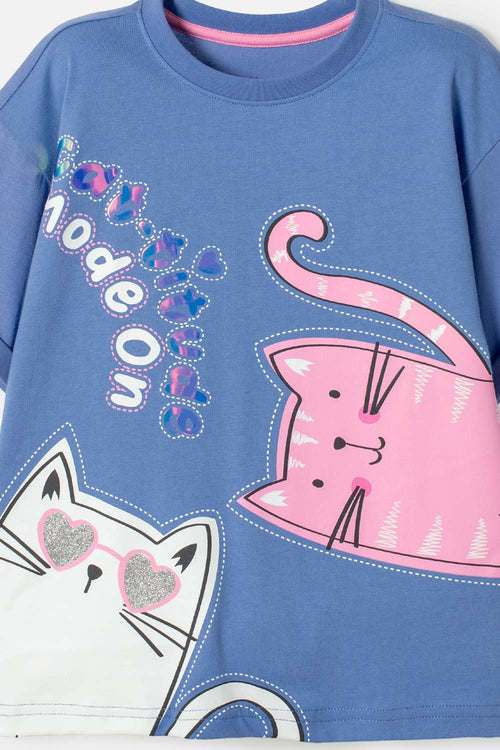 GIRL'S BLUE SHORT-SLEEVED MIC T-SHIRT
