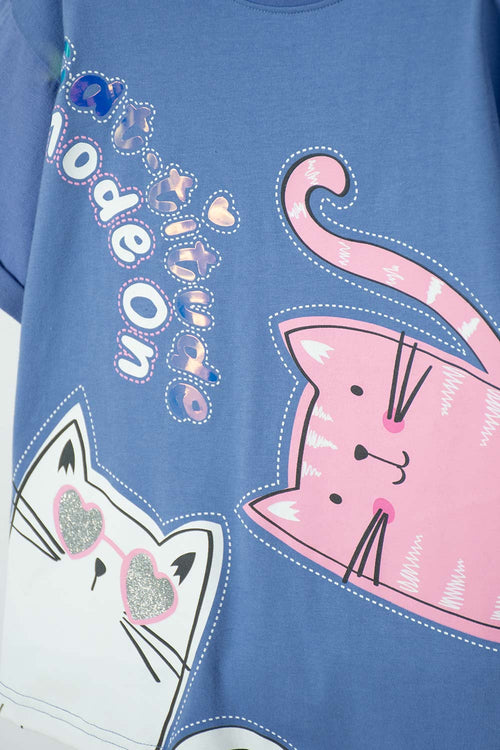 GIRL'S BLUE SHORT-SLEEVED MIC T-SHIRT
