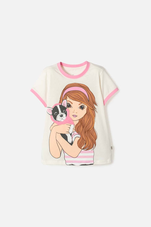 GIRLS' IVORY SHORT SLEEVE MICROFIBER T-SHIRT