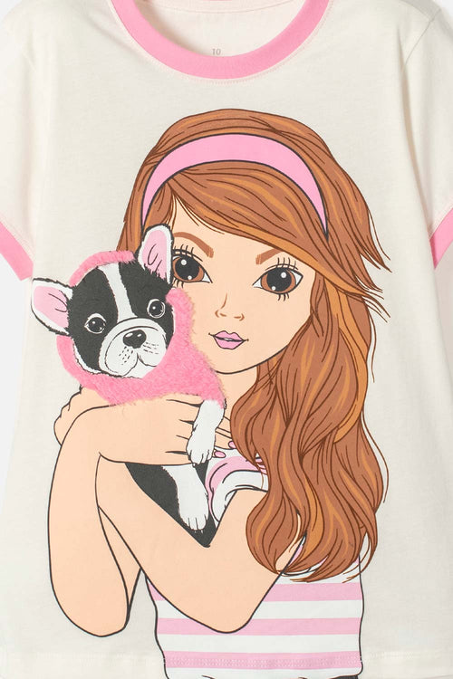 GIRLS' IVORY SHORT SLEEVE MICROFIBER T-SHIRT