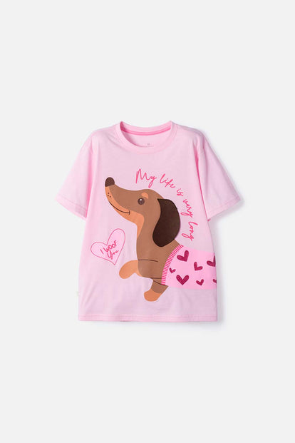 CAMISETA DE MIC MANGA CORTA ROSADO PARA NIÑA