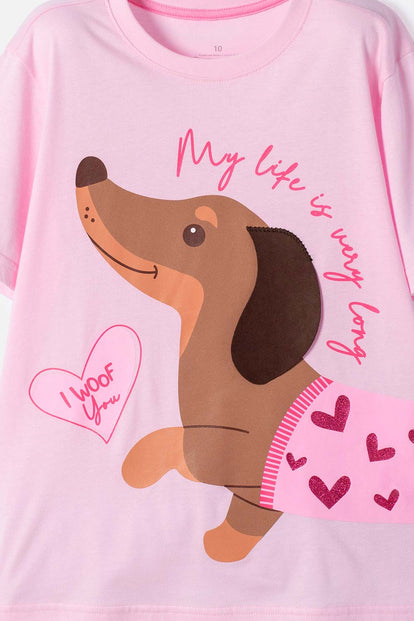 CAMISETA DE MIC MANGA CORTA ROSADO PARA NIÑA