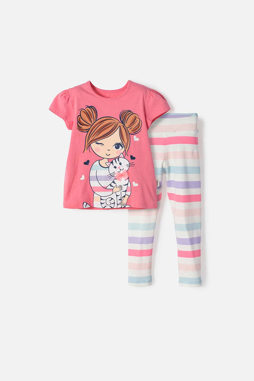 LITTLEMIC MULTICOLOR LONG PANTS SET FOR GIRLS 2T TO 6T