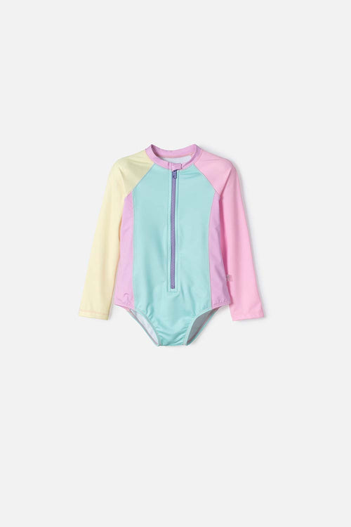 LITTLEMIC MULTICOLOR LONG SLEEVE SWIMSUIT FOR GIRLS 2T TO 5T