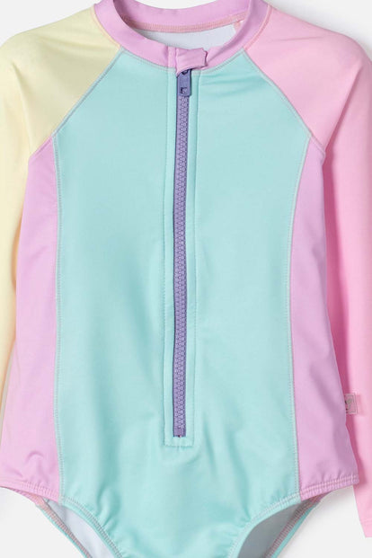 VESTIDO DE BAÑO LITTLEMIC MULTICOLOR MANGA LARGA PARA NIÑA 2T A 5T