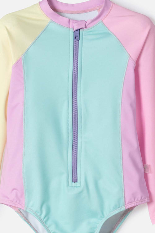 LITTLEMIC MULTICOLOR LONG SLEEVE SWIMSUIT FOR GIRLS 2T TO 5T
