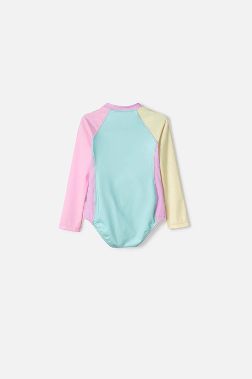 LITTLEMIC MULTICOLOR LONG SLEEVE SWIMSUIT FOR GIRLS 2T TO 5T