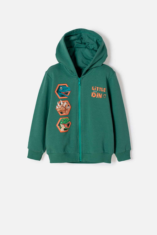 LITTLEMIC GREEN ZIP-UP SWEATSHIRT FOR BOYS 2T TO 6T