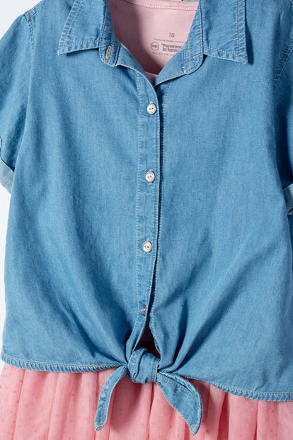 VESTIDO DE MIC DE DOS PIEZAS DENIM/ROSA PARA NIÑA