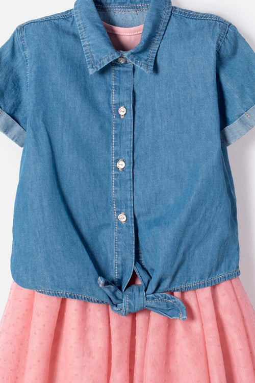 VESTIDO DE LITTLEMIC CON TULL MULTICOLOR PARA NIÑA 2T A 6T