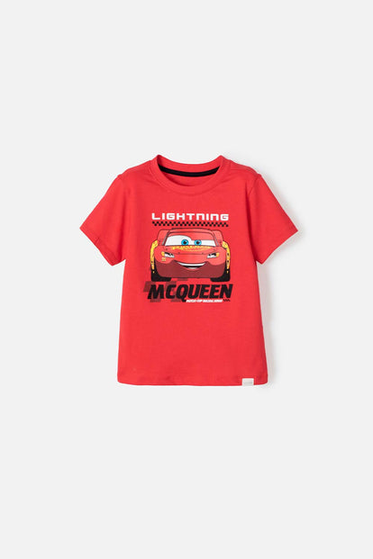 CAMISETA DE CARS CUELLO REDONDO ROJA PARA NIÑO DE 2T A 5T