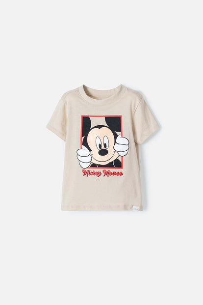 CAMISETA DE MICKEY MOUSE MANGA CORTA BEIGE PARA NIÑO 2T A 5T