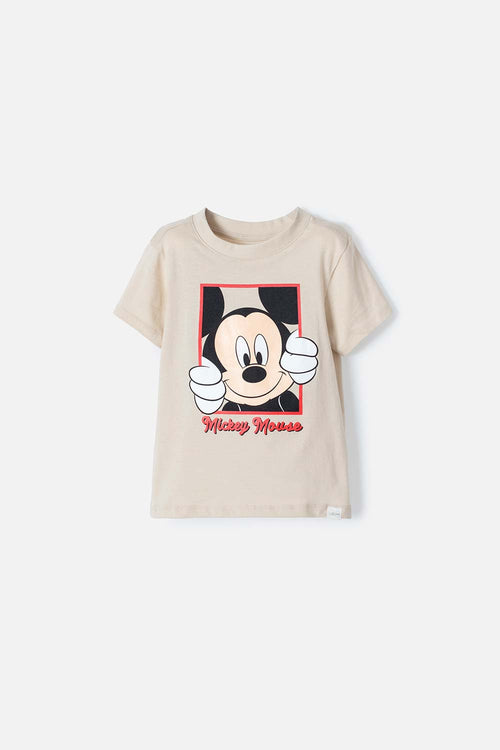 BEIGE MICKEY MOUSE SHORT SLEEVE T-SHIRT FOR BOYS 2T TO 5T