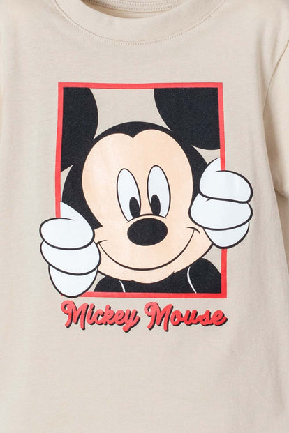 CAMISETA DE MICKEY MOUSE MANGA CORTA BEIGE PARA NIÑO 2T A 5T