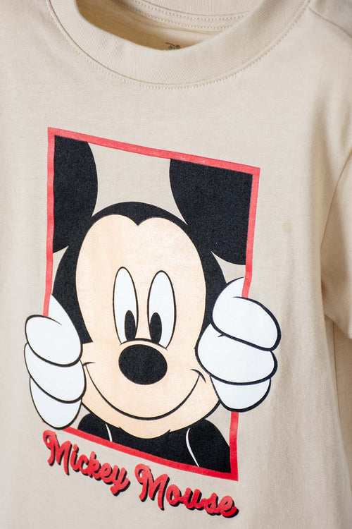 BEIGE MICKEY MOUSE SHORT SLEEVE T-SHIRT FOR BOYS 2T TO 5T