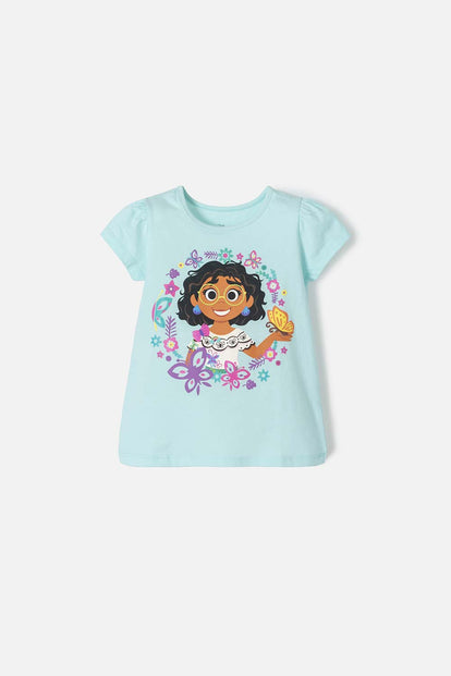 CAMISETA DE ENCANTO MANGA CORTA VERDE AGUA PARA NIÑA 2T A 5T