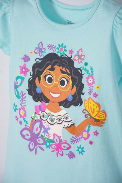 CAMISETA DE ENCANTO MANGA CORTA VERDE AGUA PARA NIÑA 2T A 5T