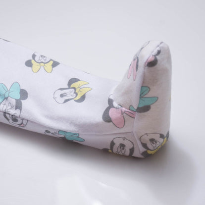 PANTALÓN DE MINNIE MOUSE CON PIES CUBIERTOS ROSADO Y BLANCO PARA BEBÉ NIÑA