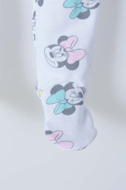 PANTALÓN DE MINNIE MOUSE CON PIES CUBIERTOS ROSADO Y BLANCO PARA BEBÉ NIÑA